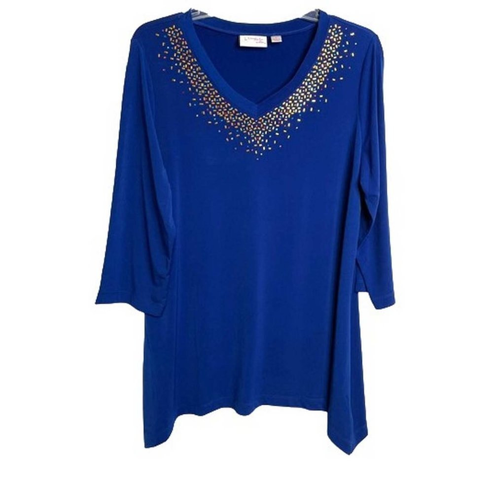 Quacker Factory Fabulous Facets 3/4 Sleeve Trapeze Hem Knit Top MEDIUM (909)